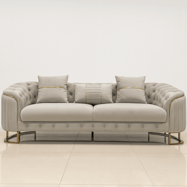 Phoenix Modern Sofa Set in Premium Light Grey Velvet with Gold Accents – Stylish Comfort for Your Home - UK Luxury Furniture